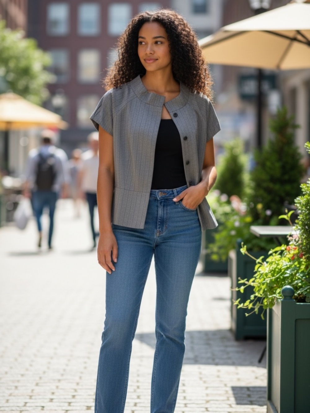 KENNETH COLE Top Size 12 Grey Herringbone hidden snap front
